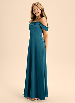 Azazie Anselie Junior Vestido de Azul Tinta de Satén Elástico de Corte En A con Vestidos sin tirantes image6