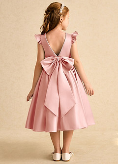 Azazie Dumpling Flower Girl Dresses Rosette A-Line Bow Matte Satin Dress image1
