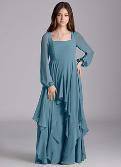 Azazie Clara Junior Vestido de Bermudas de Gasa de Corte en A con Blusón image5