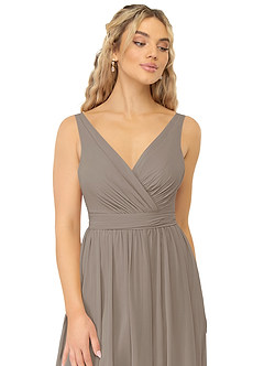 Azazie Kora Bridesmaid Dresses Taupe A-Line Pleated Chiffon Dress image6