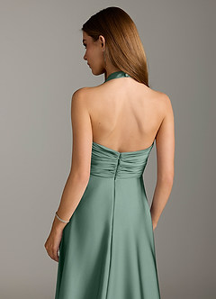 Azazie Tessie Bridesmaid Dresses Eucalyptus A-Line Pleated Stretch Satin Dress image7