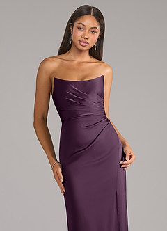 Azazie Marla Bridesmaid Dresses Plum Sheath Strapless Stretch Satin Convertible Dress image2