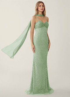 Jasminiah Dusty Sage Pearl-Embellished Lace/Chiffon Prom Dress image4
