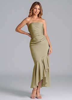 Azazie Danie Bridesmaid Dresses Moss Green Sheath Strapless Chiffon Dress image3