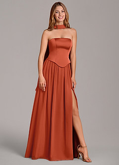 Azazie Cadence Suknie dla druhen Linia A Gorset Satyna elastyczna Do ziemi Sukienka image1