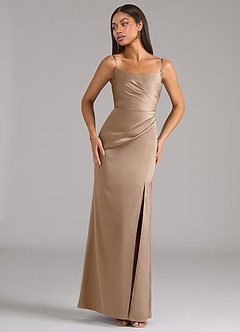 Azazie Marla Bridesmaid Dresses Taupe Sheath Strapless Stretch Satin Convertible Dress image7
