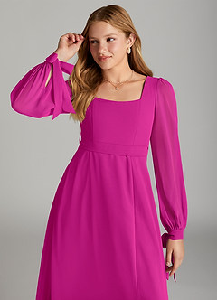 Azazie Leonia Junior Fuchsia A-Line with Pockets Chiffon Dress image5
