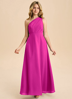 Azazie Phaedra Junior Fuchsia A-Line Pleated Chiffon Dress image7