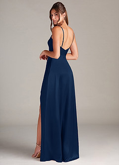 Azazie Sarella Bridesmaid Dresses Dark Navy A-Line Pleated Stretch Satin Dress image4
