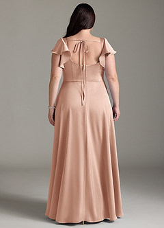 Azazie Bondi Bridesmaid Dresses Rose Gold A-Line Bow Stretch Satin Dress image8