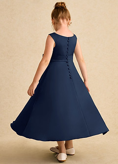 Azazie Eve Blumenmädchenkleider A-Linie Plissee Matte Satin Kleid Dunkelmarine image5