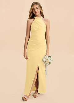 Azazie Jemma Junior Butter Sheath Ruched Stretch Satin Dress image4