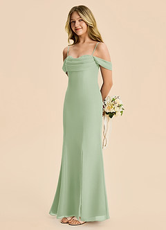 Azazie Nira Junior Dusty Sage Mermaid Ruched Chiffon Dress image3