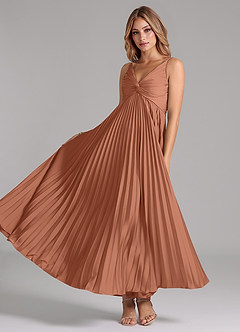 Azazie Raychelle Bridesmaid Dresses Bronzer A-Line Pleated Stretch Satin Dress image2