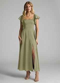 Azazie Bondi Brautjungfernkleider A-Linie Gestreift Stretch-Satin Kleid Pistazie image4