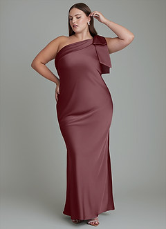 Azazie Yuanna Bridesmaid Dresses Sangria Mermaid One Shoulder Stretch Satin Dress image11