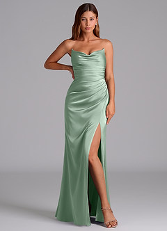 Azazie Claudelle Bridesmaid Dresses Agave Mermaid Strapless Stretch Satin Dress image5