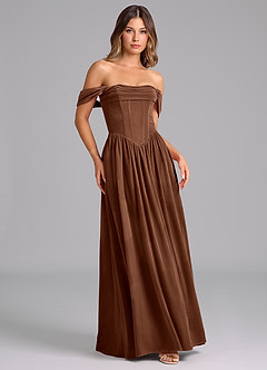 Azazie Hattie Bridesmaid Dresses Umber A-Line Ruched Velvet Dress image5