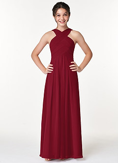 Azazie Kaleigh Junior Burgundy A-Line Pleated Chiffon Dress image1