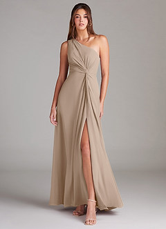 Azazie Brooke Bridesmaid Dresses Taupe A-Line One Shoulder Chiffon Dress image7
