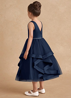 Azazie Posy Blumenmädchenkleider A-Linie Mit Perlen Tüll Kleid Dunkelmarine image2