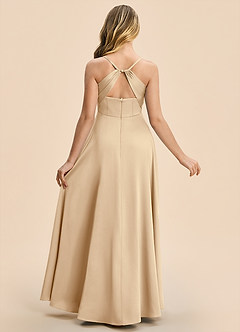 Azazie Gia Junior Champagne A-Line Pleated Stretch Satin Dress image2