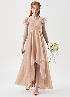 Azazie Caria Junior English Rose A-Line Pleated Chiffon Dress image3