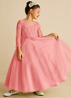 Azazie Precious Blumenmädchenkleider A-Linie Spitze Tüll Kleid Koralle image2