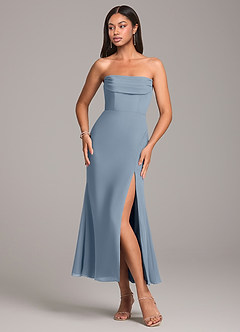 Azazie Saige Bridesmaid Dresses Dusty Blue Sheath Off the Shoulder Chiffon Convertible Dress image6