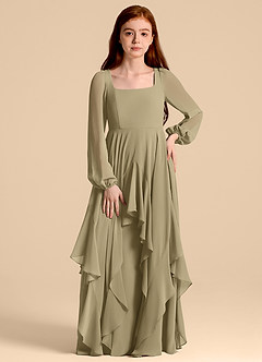 Azazie Clara Junior Robe Trapèze en Mousseline de soie Blouson Vert Mousse image5