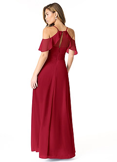 Azazie Dakota Brautjungfernkleider A-Linie V-Hals Gefaltet Chiffon Kleid Scharlachrot image3