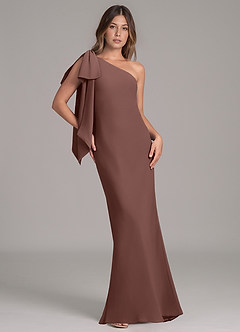 Azazie Capri Bridesmaid Dresses Espresso A-Line One Shoulder Chiffon Dress image1