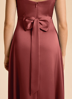 Azazie Kiki Junior Terracotta A-Line Bow Stretch Satin Dress image7