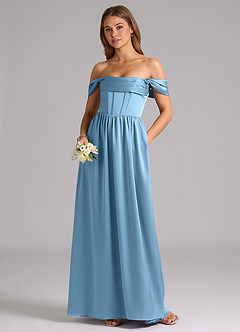 Azazie Hattie Robes de demoiselle d'honneur Robe Trapèze en Satin extensible Corset Acier Bleuté image5