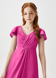 Azazie Soren Junior Fuchsia A-Line Ruched Stretch Satin Dress image1