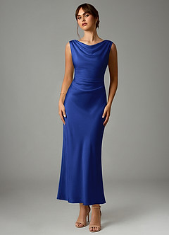 Azazie Kieryn Bridesmaid Dresses Royal Blue Mermaid Pleated Stretch Satin Dress image1
