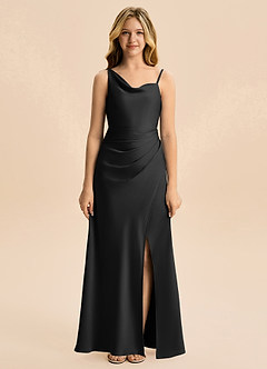 Azazie Abby Junior Robe Fourreau en Satin extensible Plissé Noir image5