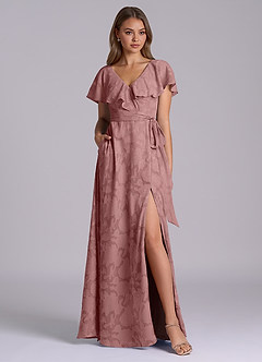 Azazie Lainey Vestidos de madrinha de casamento Vestido Rosa Empoeirada de Esgotamento Floral de Linha A com com bolsos image3