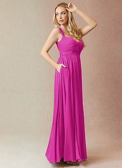 Azazie Reniya Bridesmaid Dresses Fuchsia A-Line Pleated Mesh Convertible Dress image3