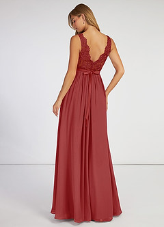 Elly Rust A-Line Lace Scoop Neck Chiffon Dress image6