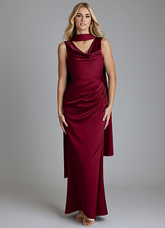 Azazie Tallie Bridesmaid Dresses Burgundy Mermaid Pleated Stretch Satin Dress image5