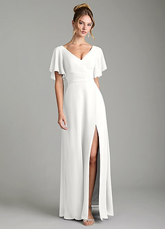 Azazie Ambrosia Robes de demoiselle d'honneur Robe Trapèze en Mousseline de soie Plissée Blanc image1