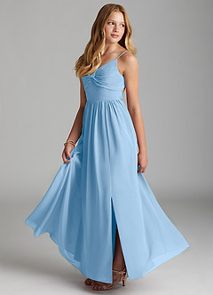 Azazie Zeya Junior A-Linie Chiffon Kleid Puderblau image4