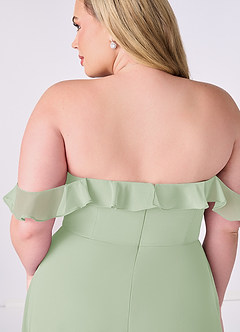 Barbie ♥ Azazie Jurken voor bruidsmeisjes Converteerbaar Jurk van Chiffon met A-Lijn Off the Shoulder Stoffige Salie image6