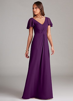 Azazie Soren Bridesmaid Dresses Grape A-Line Ruched Chiffon Dress image4
