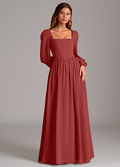 Azazie Maree Vestidos de damas de honor Vestido de Óxido de Gasa de Corte en A con Corsé image4