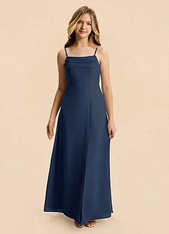 Azazie Lilly Junior Dark Navy A-Line Pleated Chiffon Dress image4