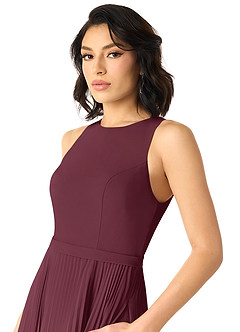 Azazie Lindie Brautjungfernkleider A-Linie Schaufel Gefaltet Chiffon Kleid Cabernetrot image4