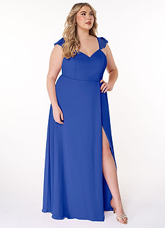 Azazie Everett Bridesmaid Dresses Royal Blue A-Line V-neck Ruched Chiffon Dress image9