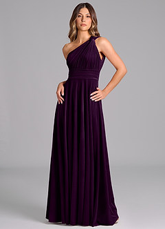 Azazie Charlize Bridesmaid Dresses Grape A-Line One Shoulder Velvet Dress image5
